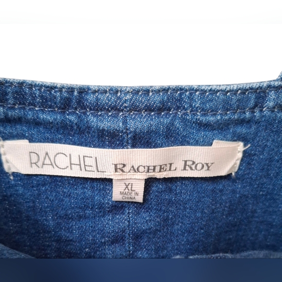 RACHAEL Rachael Roy Women's Blue Denim Side Zip Bell Bottom Overalls Size XL - Picture 4 of 6